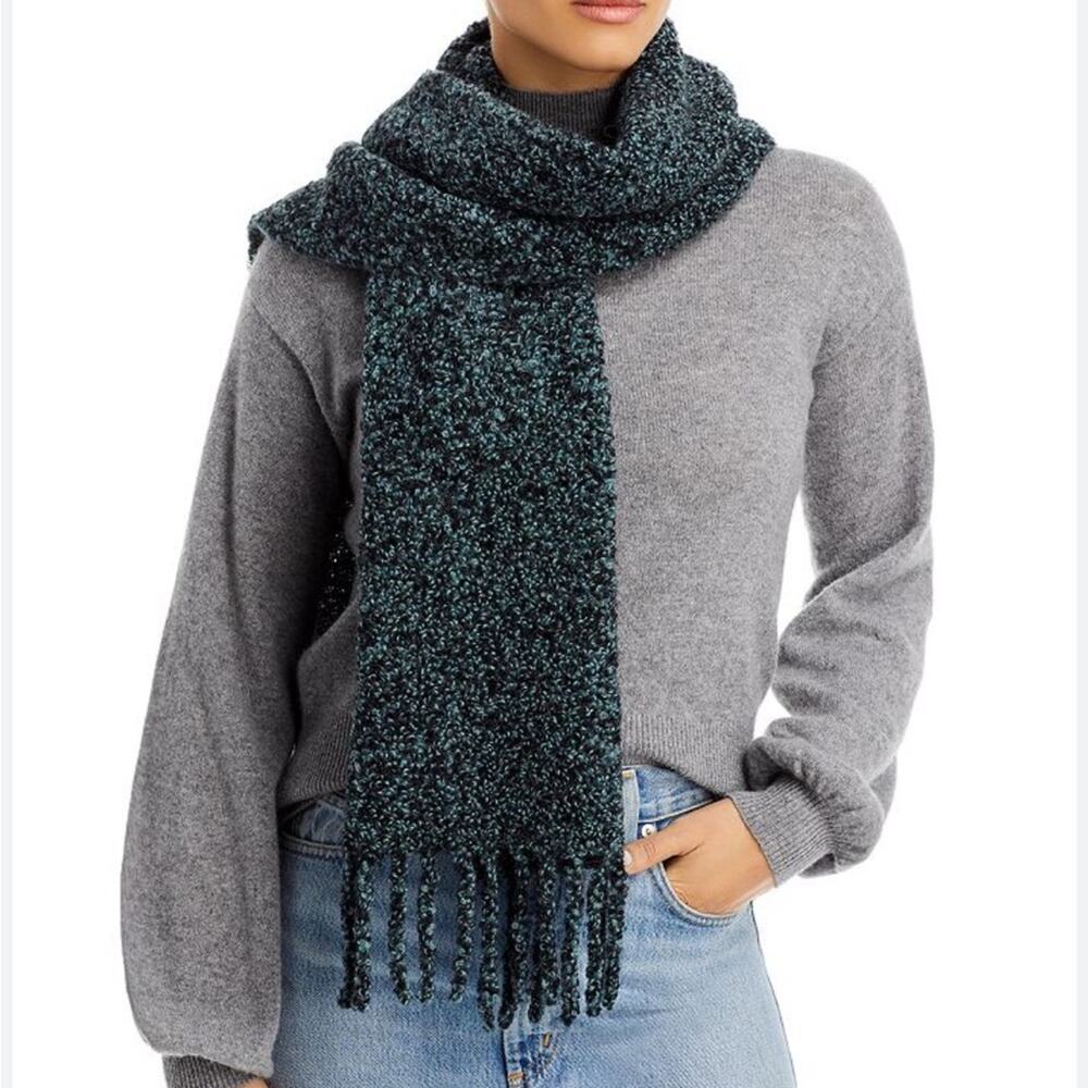 Rag and‎ Bone Scarf Alpaca Blend Knit Fringe Blue and Black Boucle Quiet Luxury